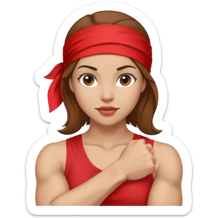 Light skin and brown hair with red bandana Rosie the Riveter shows biceps sticker