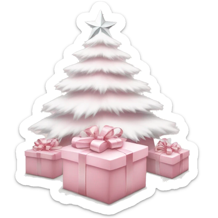 Light pink Christmas gifts under a white Christmas tree  sticker