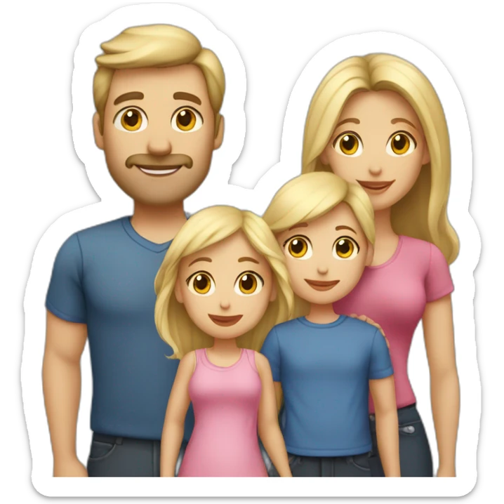 a family with 2 parents and 2 babies girls twins, the dad is blond hair and the mom dark hait sticker