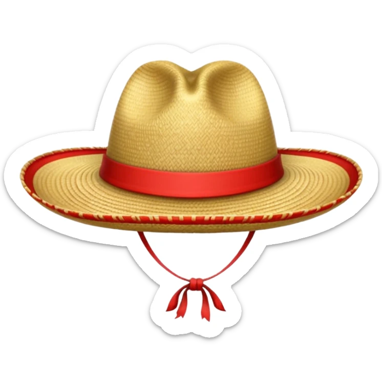 Sombrero de paja con una tira roja en la parte central sin ninguna soporte solo una tira  sticker