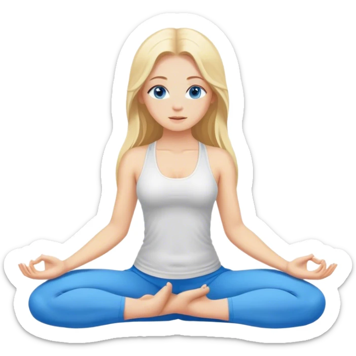 Cinematic realistic blonde with long hair and blue eyes does yoga sticker