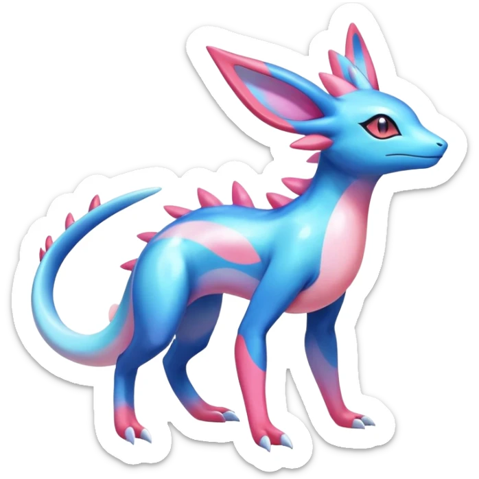 Colorful Shiny Exotic Amaura-Salandit-Aurorus-Sylveon-Fakémon-hybrid-creature (full body)  sticker