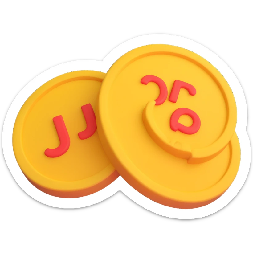 Add the letters 'JP' on the foam rubber coin, keeping the soft 3D emoji style, with no background. sticker