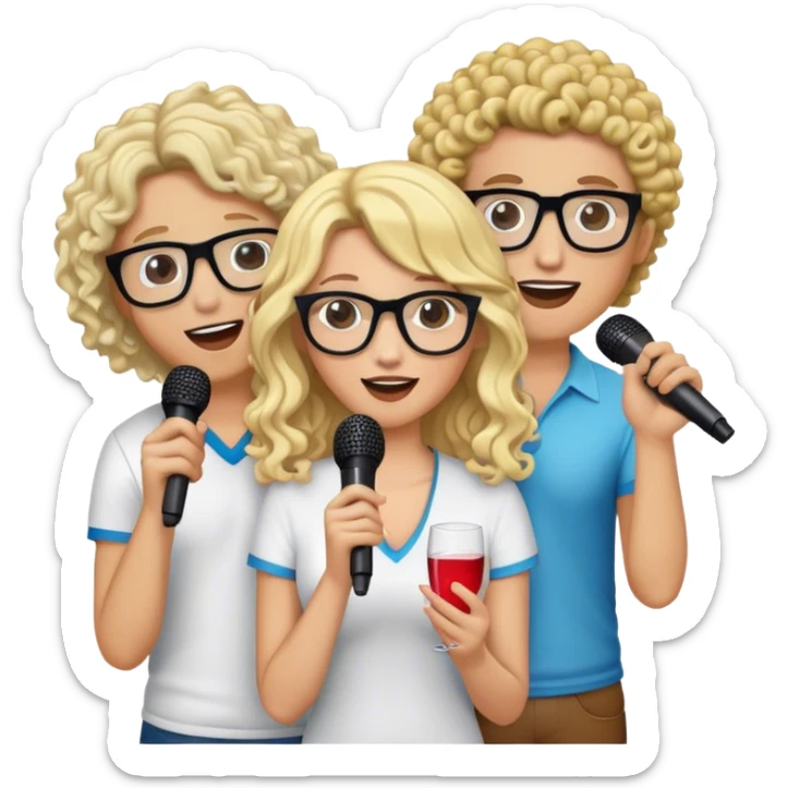 friends at karaoke two are white and blonde one has curly brown hair one has glasses and is latino sticker
