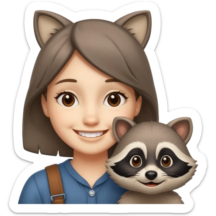 Racoon speaking with a person in cartoon emoji style friendly and calm sticker
