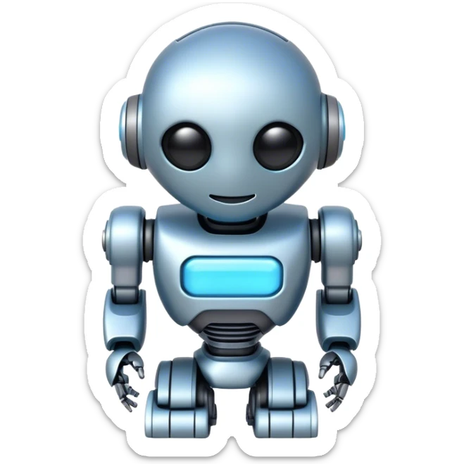 An emoji of a robot, but with a more futuristic design, smooth lines, and a soft blue glow sticker