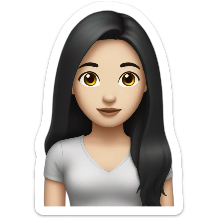 Girl with black long hair and white skin and brown eyes sticker
