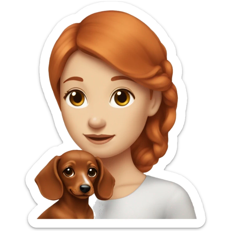 Redhead 👩🏼‍🦰 women with puppy longhair dachshund fair colours in front of her sticker
