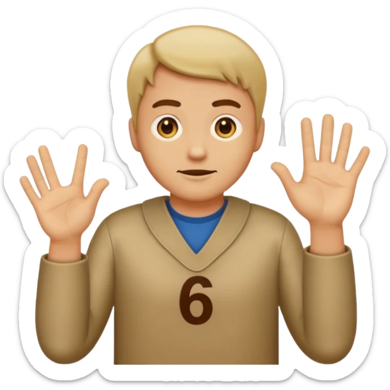 make an emoji of a man shrugging with the number 6 above his right hand and 7 above his left hand sticker