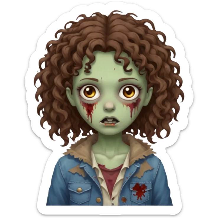 zombie girl with curly brown hair and brown eyes sticker