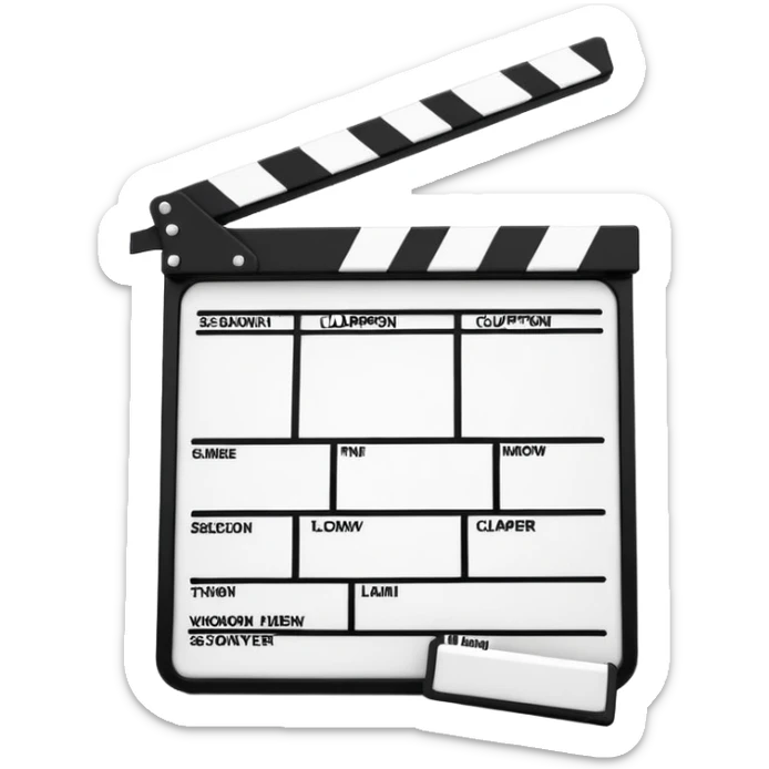 minimalist film clapperboard, simple movie slate with clear black and white design, classic cinema clapper sticker