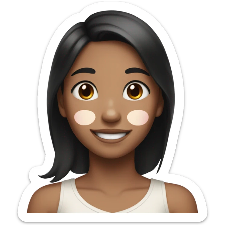 smiling girl with black hair and a brown heart shaped birthmark on her cheek sticker