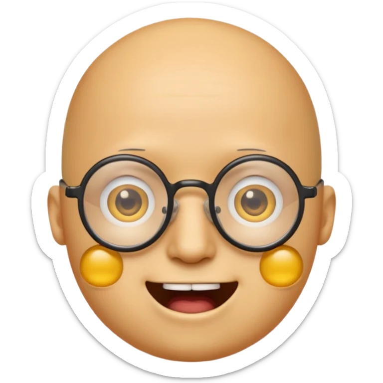 Créer un emoji nerd le perso doit être une tête basique d'emoji jaune tête ronde sans cheveux 🤓 avec une grosse paire de lunettes rectangulaires noires 3 petits boutons d'acné sur chaque joue et une dent qui dépasse  sticker