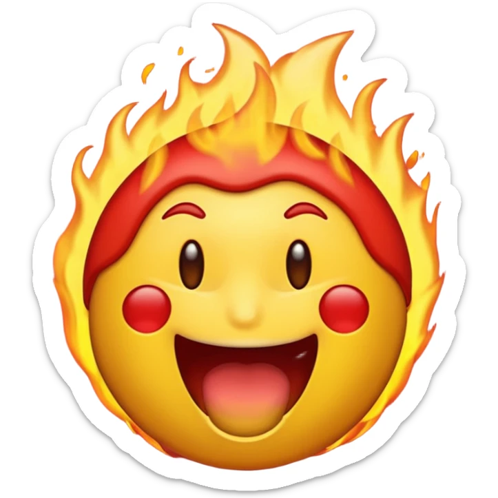 Crée moi un emoji qui crache du feu par la bouche et qui est en colère avec le front tout rouge et les emoji normal jaune là tout rond sticker