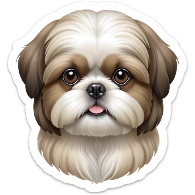 Cinematic Noble Shih Tzu Portrait Emoji, Poised and elegant, with a luxurious, flowing fur in refined muted tones, delicate features and wise, gentle eyes, simplified yet meticulously detailed, glowing with a soft, regal radiance, high shine, exuding quiet dignity and timeless charm, soft glowing outline, capturing the essence of a noble Shih Tzu that epitomizes refined poise! sticker