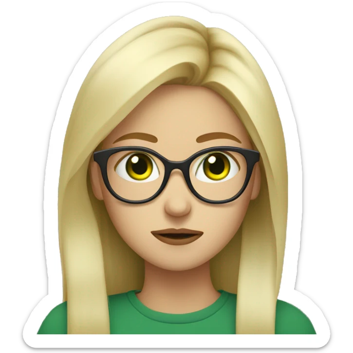 Blonde girl green eyes in glasses portrait being sick sticker