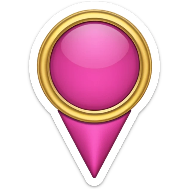 A dark pink location pin with golden details and accents.  sticker