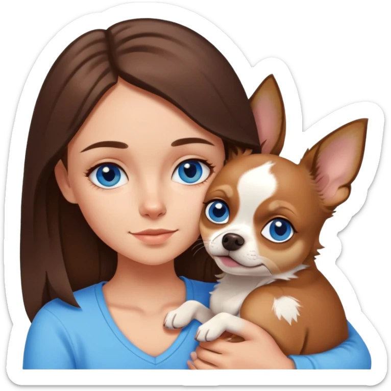 Brunette white girl teenager cuddling with a Chihuahua the girl with blue eyes sticker