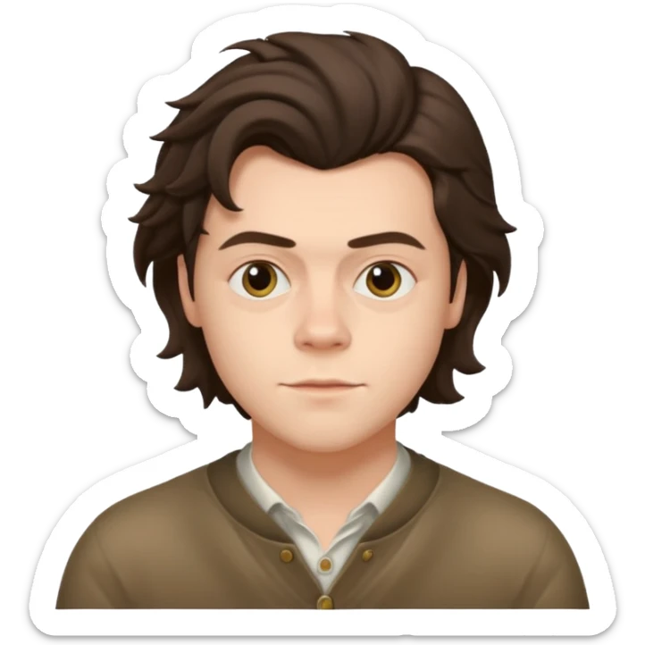 une joli personne qui ressemble a harry styles, avec beaucoup de details, de 3 quart  dans un rond  sticker