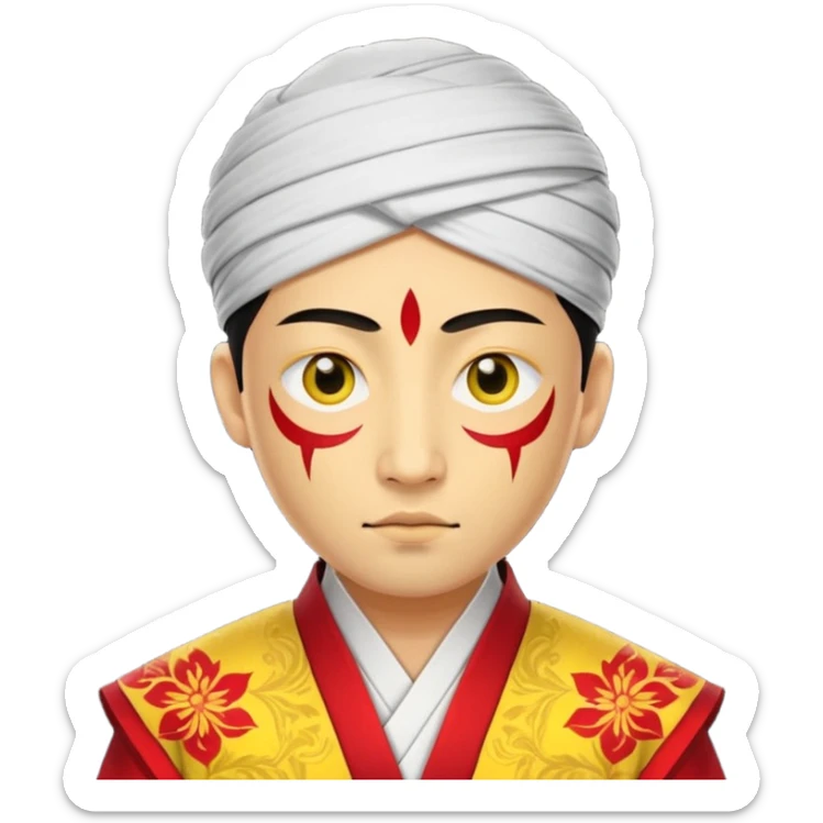 Un hombre de etnia asiática con ojos rasgados y ropa de asiática el personaje tiene que ser de piel amarilla sticker