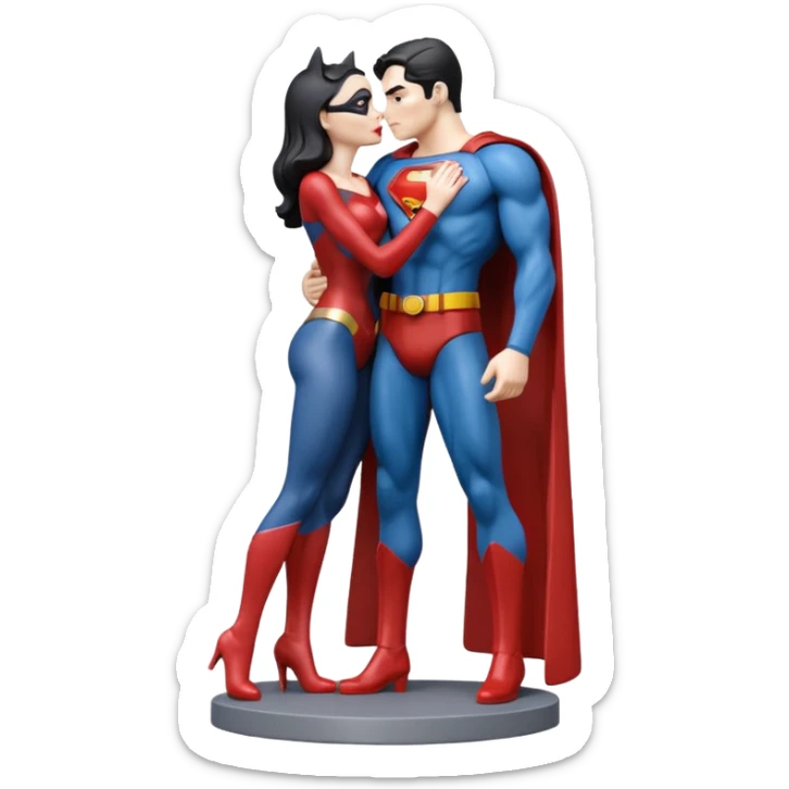 Isolated, ultra detailed illustration of the most incredibly realistic and sensual appearance, DC Hero Catwoman and superman kissing, full body view, center of image
figurine imaginable, toy style. sticker