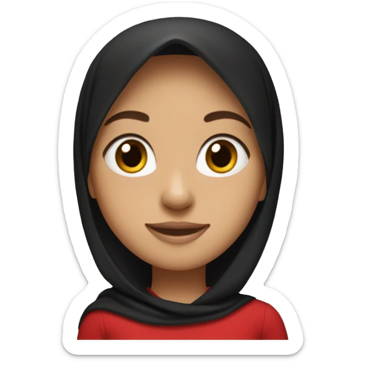 Make a fair-skinned girl wear a black hijab with a full red polo shirt sticker