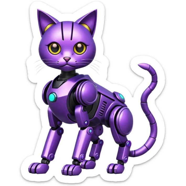 Black and purple futuristic shiny alloy modern cyber-mecha-robo-cat (full body) sticker