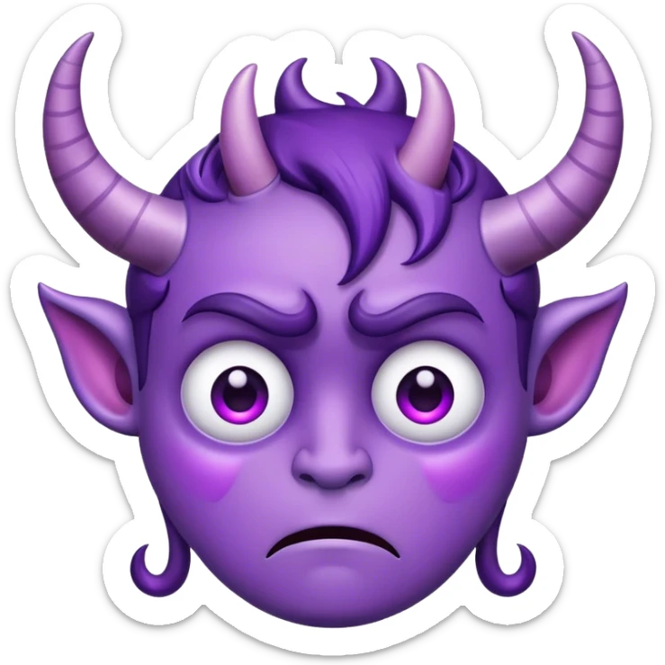 Purple face with horns with big teary eyes, furrowed eyebrows and small frown  sticker