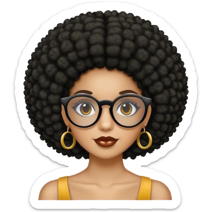 Crea una imagen de una chica con lentes cabello afro con dos colistas tonalidad negra  sticker