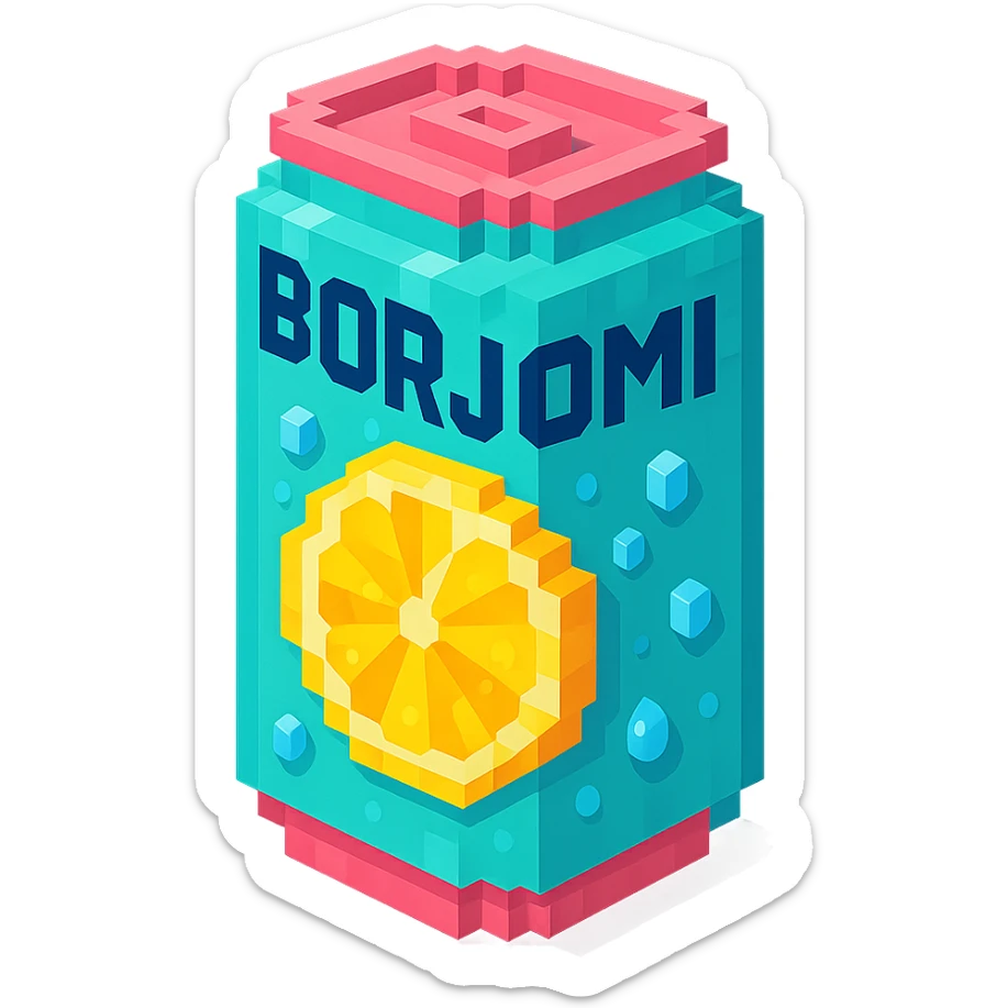 Borjomi lemonade can with a refreshing design, featuring a lemon slice and condensation droplets sticker