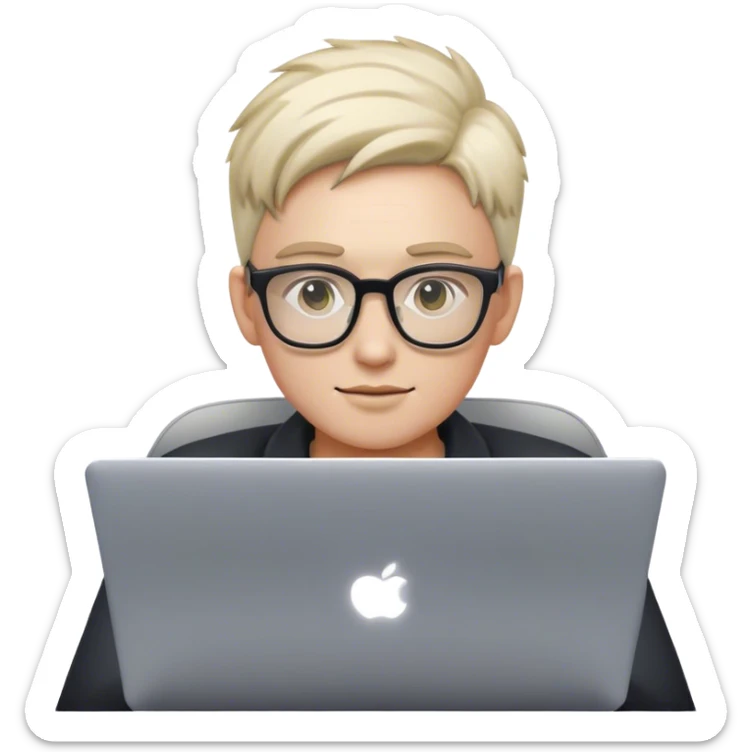 An emoji of a person with a laptop wearing glasses and with a slight neon glow sticker