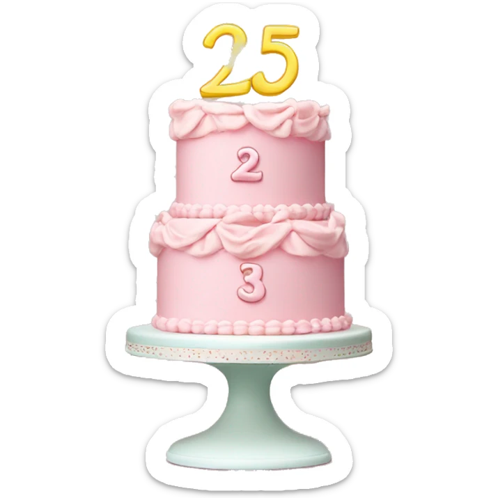 Light pink 3 tier cake with bows and vintage frosting design 25 number on top sticker