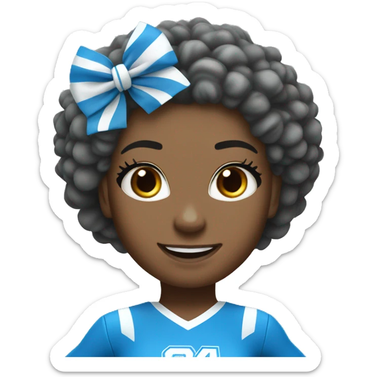 A full-length cheerleader girl in a blue suit with white and blue pompoms. Energetic and cheerful sticker