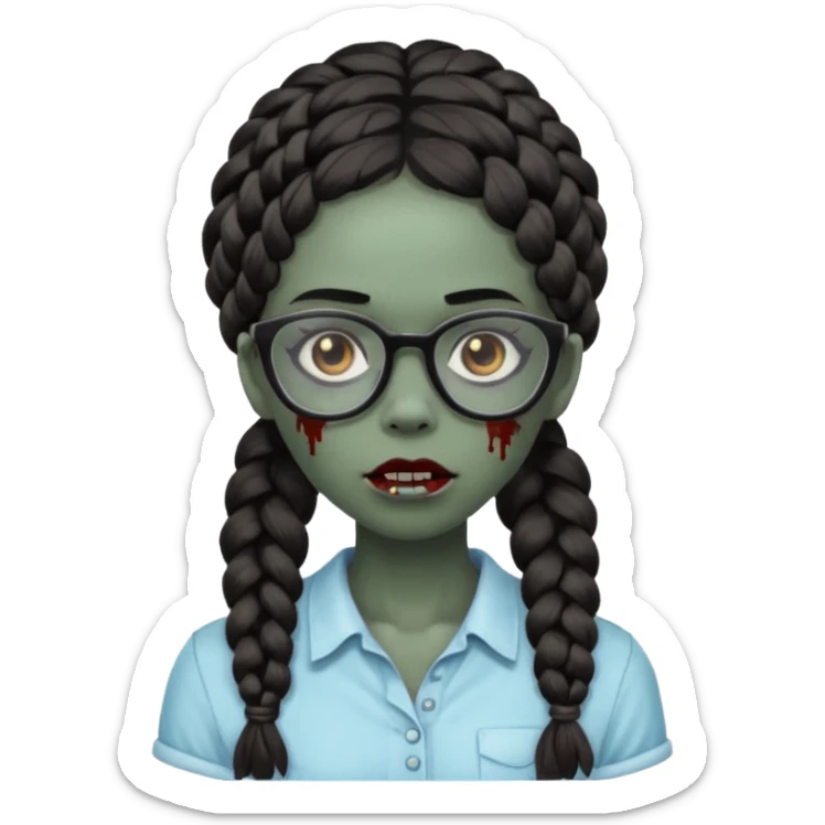 black zombie girl with glasses and braided hair sticker