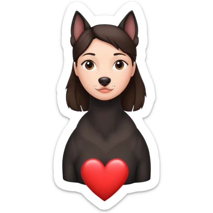 Brunette with a heart in the shape of a big black amstaff dog sticker