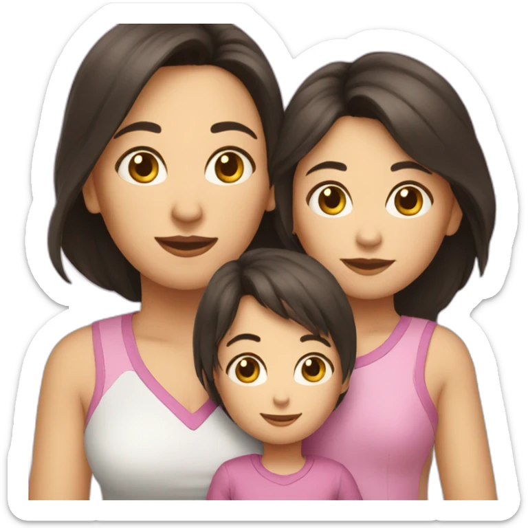 mother and 2 child with dark hair5 and white skin full length sticker