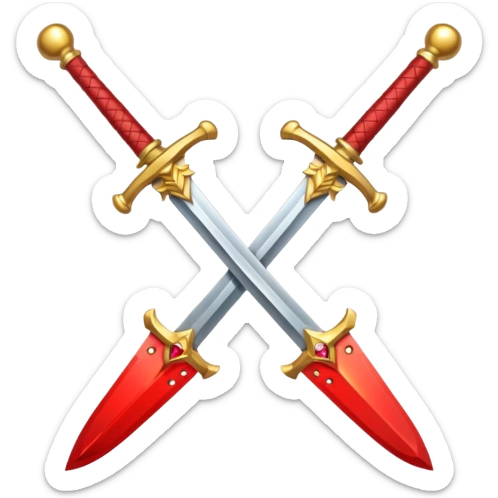 Golden fiery royal two crossed swrods with red gem and golden blade and golden handle sticker