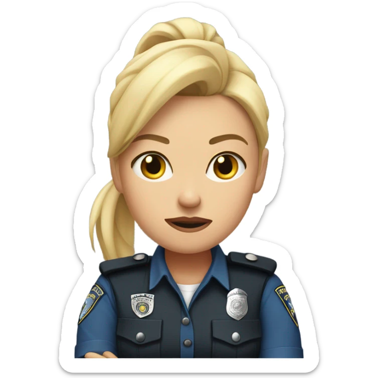 arms crossed angry woman blonde ponytail police uniform pale  sticker