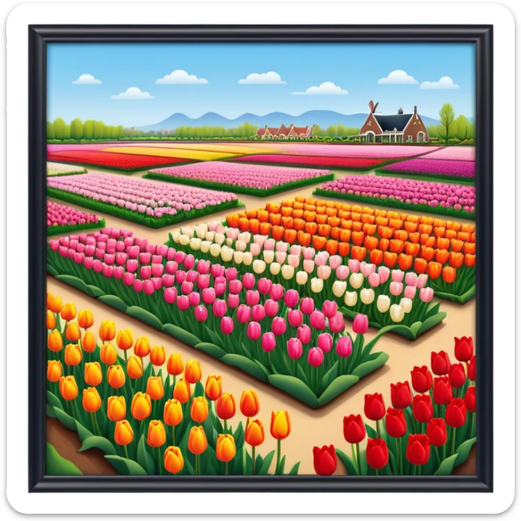 Cinematic Realistic Keukenhof Gardens Landmark Emoji, showcasing expansive tulip fields rendered with crisp, lifelike detail and radiant lighting. sticker