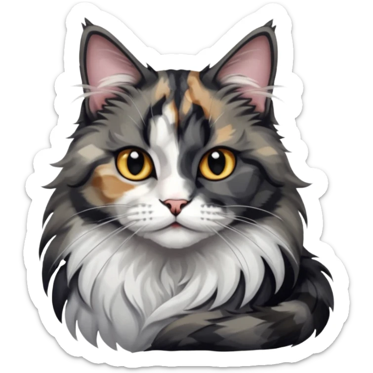 Maine coon black silver tortie et blanc avec une grosse tache noir sur un côté de la tête  sticker