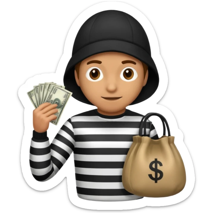 A emoji of a person wearing a robber outfit and a Money Bag sticker