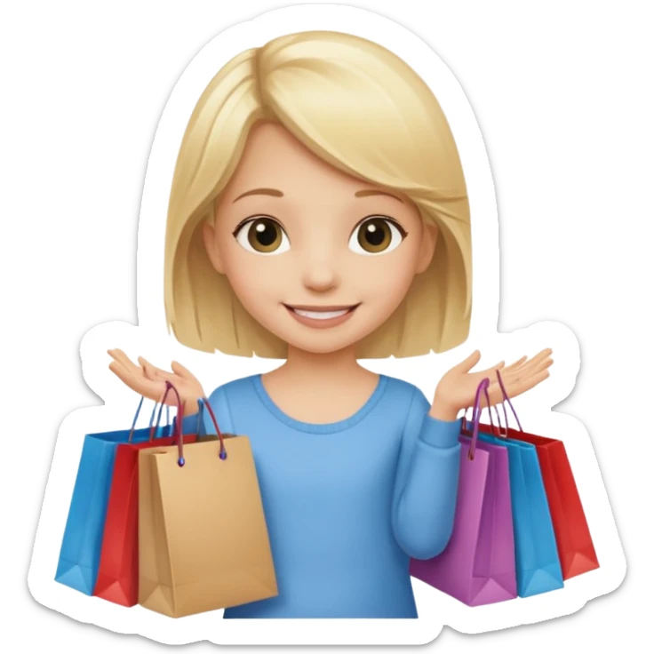 A little girl (he usually calls her baby), who is obsessed with shopping and luxury brands and holds a dozen of bags sticker