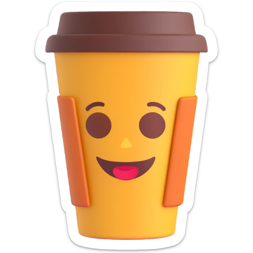 Add a dark brown heat protector sleeve to the coffee to-go cup, maintaining the 3D emoji style and transparent background. sticker