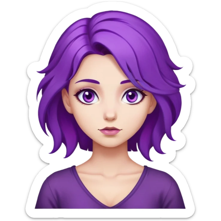 girl with large chest, purple hair, purple eyes sticker