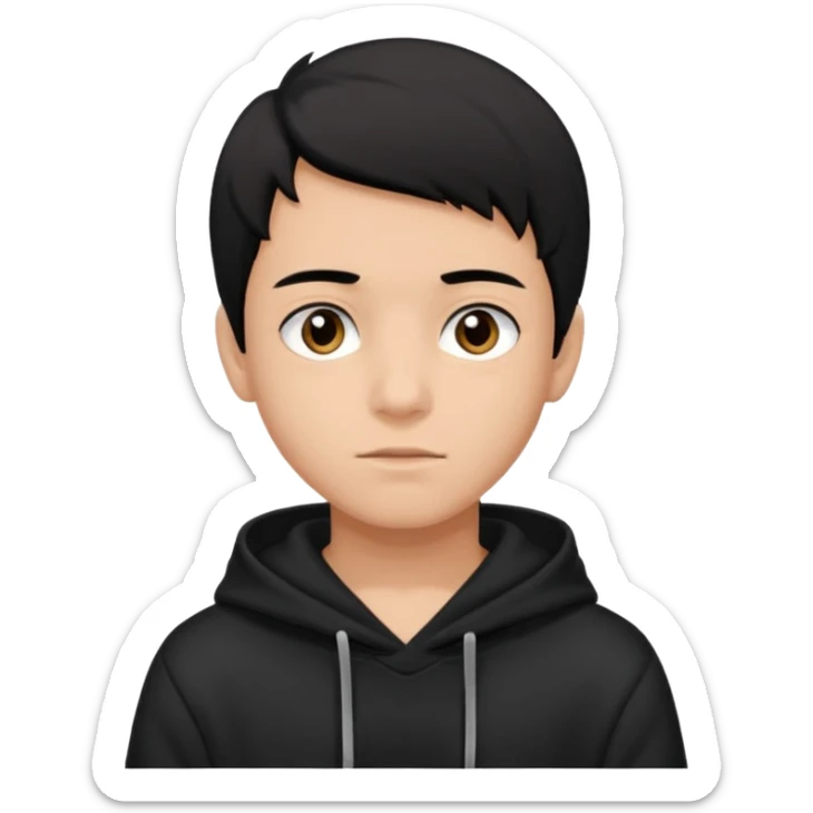 Chłopak ciemno brązowe oczy czarne włosy bluza czarna i taki bardziej żeby wyglądał na 18 latka sticker