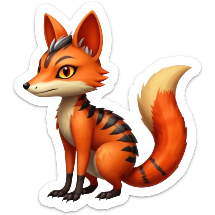 Fiery Wicked Cool Hot Edgy Badass Genet-Numbat-Sergal-Meloetta-Vernid-fusion-hybrid-creature sticker