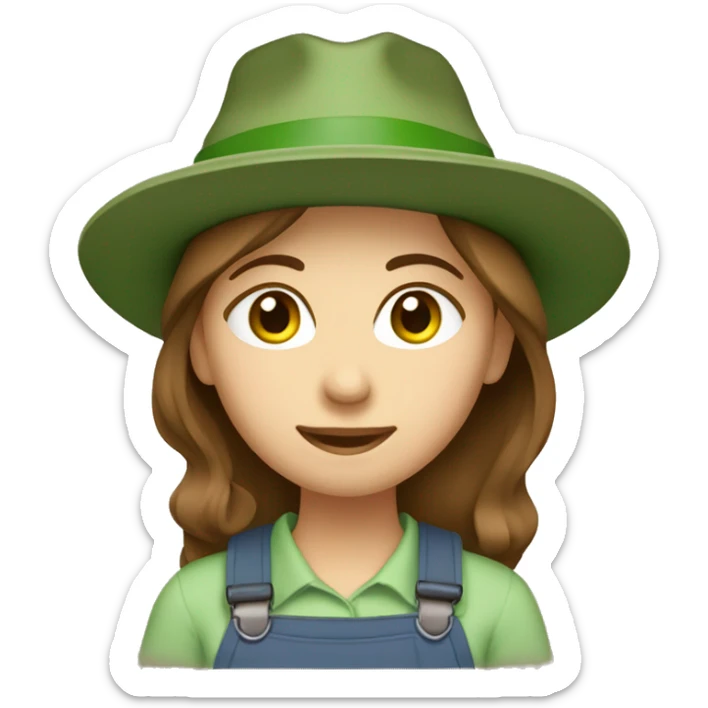 A gardener woman, brown hair , green eyes, wearing hat light brown  sticker