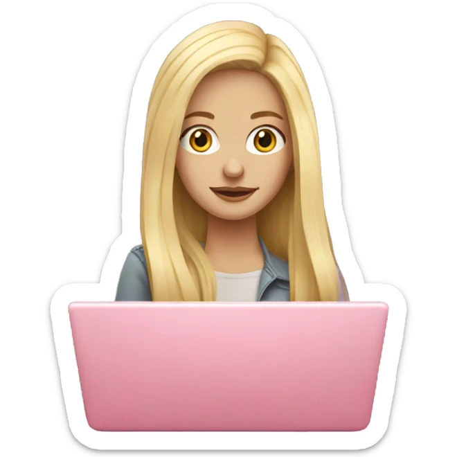 Graphic designer blonde girl with long hair and fair skin with Pink laptop  sticker