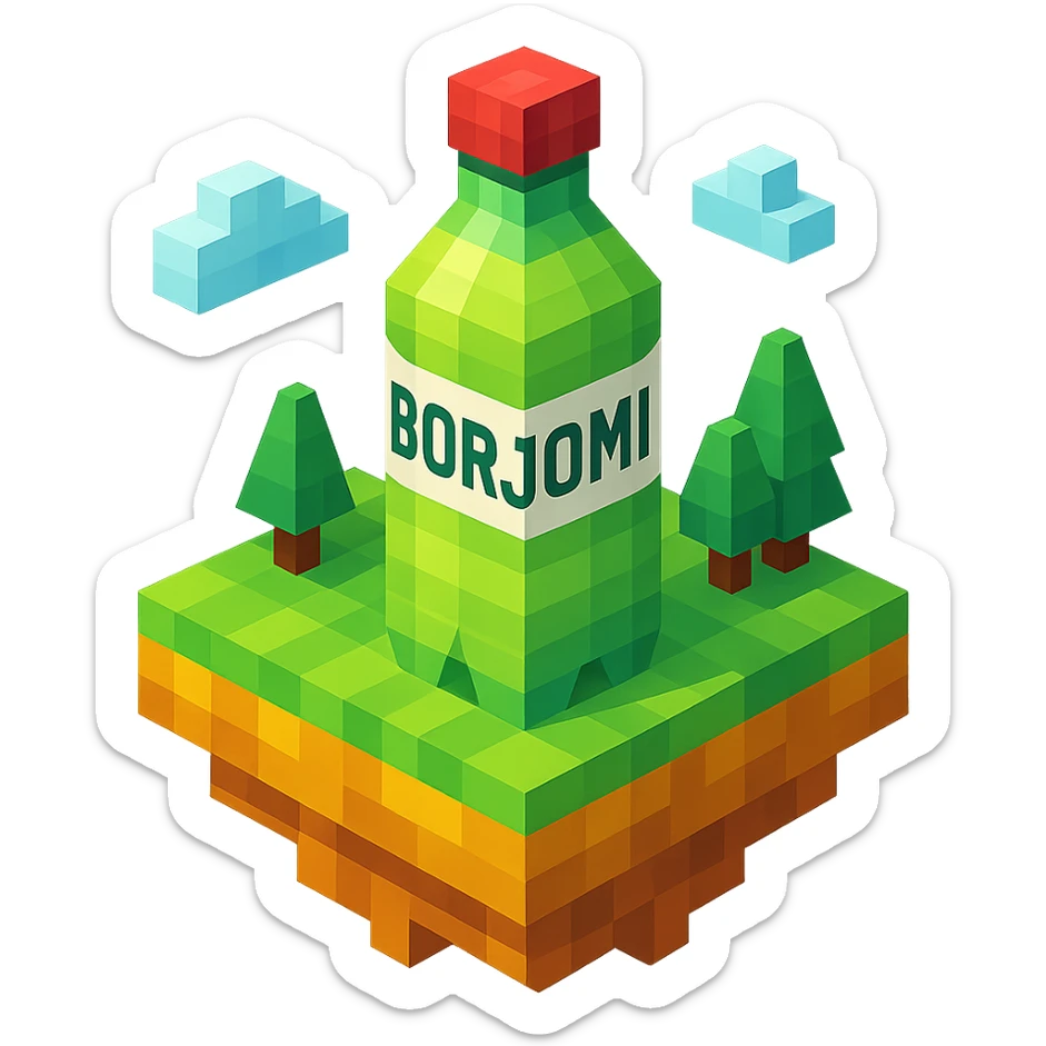 Borjomi bottle with a floating island background sticker