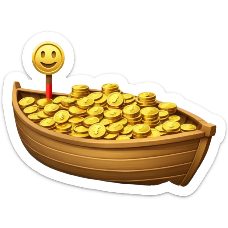 emoji of gold coins on the boat in the sea sticker